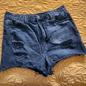 Distressed jean shorts